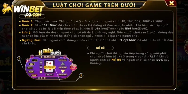 Luật lệ và thuật ngữ mini game trên dưới